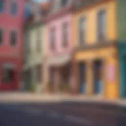 A vibrant cityscape from Adopt Me showcasing colorful houses and playful characters.