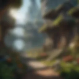 Concept art of a vibrant fantasy game world
