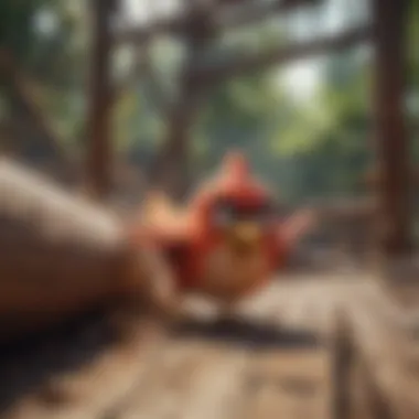 Angry bird crashing through wooden structure, causing chaos