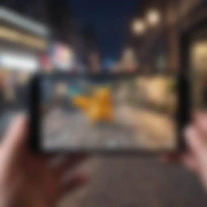 A close-up of a smartphone screen displaying augmented reality gameplay