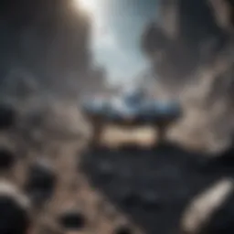 A captivating visual of a spaceship navigating through asteroids