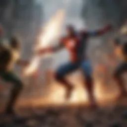 Epic battle scene showcasing Marvel heroes in action