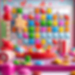 A vibrant candy-themed game board showcasing various levels