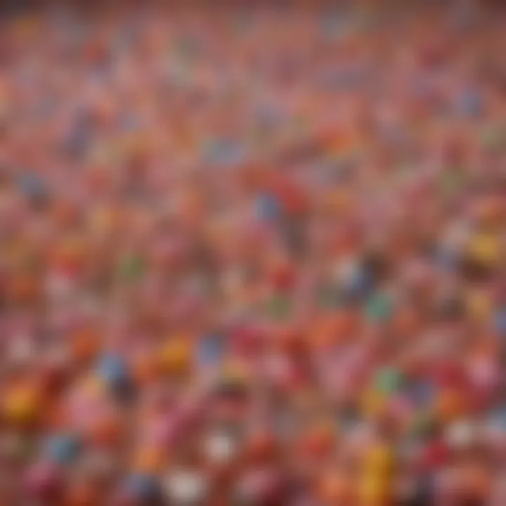 A vibrant collage of Candy Crush gameplay moments.