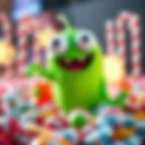 Om Nom's Playful Charm Om Nom in a playful pose surrounded by candy