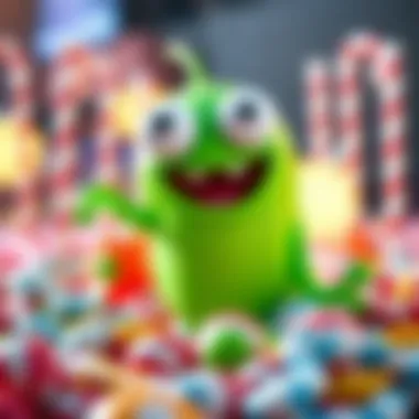 Om Nom's Playful Charm Om Nom in a playful pose surrounded by candy