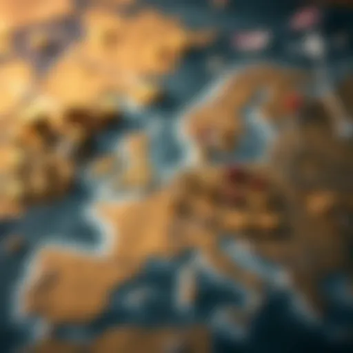 A strategic map showcasing various territories in Empires and Allies