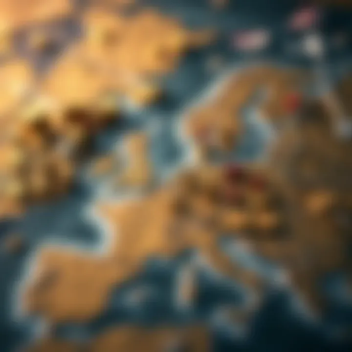 A strategic map showcasing various territories in Empires and Allies