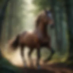 A majestic horse galloping through a mystical forest