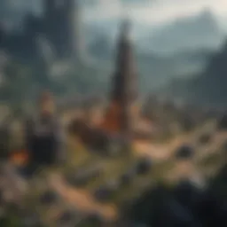 A strategic layout of a tower defense game featuring various towers and paths.