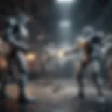 A group of futuristic robots engaged in a competitive battle