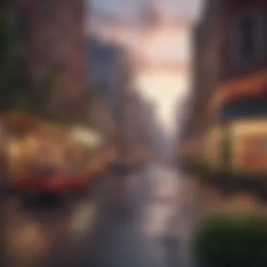 Vibrant City Simulation A vibrant landscape of a bustling city in a simulation game.