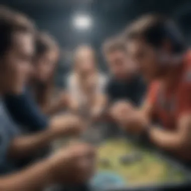 Engaged Players in Mobile Strategy Gaming Players engaging with a mobile device playing a grand strategy game