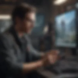 Artistic representation of a graphic programmer working on mobile game visuals