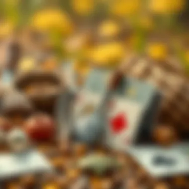 Harvesting Tools and Gameplay Elements An illustration depicting various harvesting tools alongside solitaire cards.