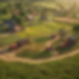 A vibrant farm landscape showcasing various crops and livestock in Hay Day.
