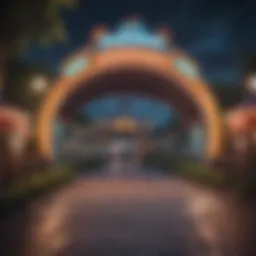 A vibrant entrance to the Pokémon amusement park featuring iconic characters.