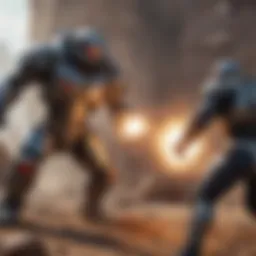 A strategic battle scene showcasing elemental combat in Rush Wars.