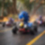 Colorful racing scene featuring Sonic and friends