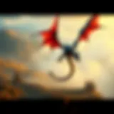 Majestic Dragon in Flight Majestic dragon soaring through a mystical landscape