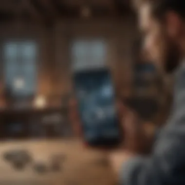 Player engaged in strategic gameplay while using a smartphone