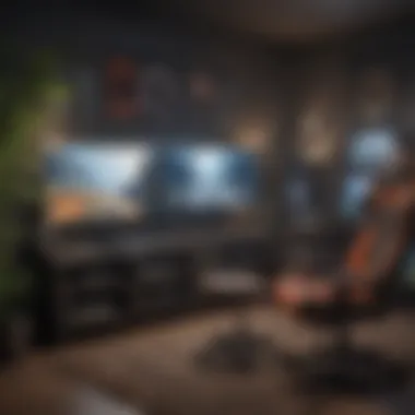 Immersive Gaming Environment A vibrant gaming setup showcasing various gaming consoles and screens