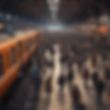 Illustration capturing the hustle and bustle of a train station during peak hours