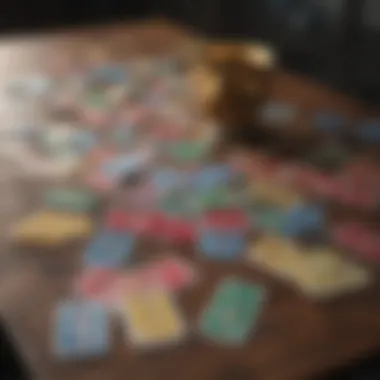 Colorful UNO cards spread out on a table