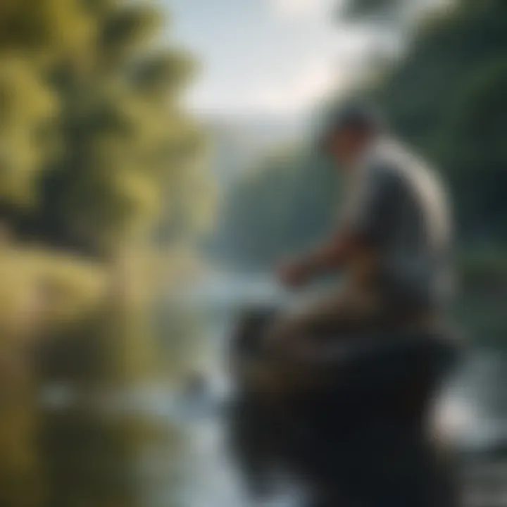 Visual depiction of a virtual angler using advanced fishing techniques