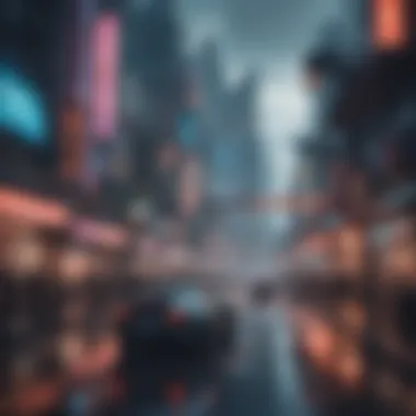 Futuristic Cyberpunk City Setting Cyberpunk-inspired mobile game cityscape