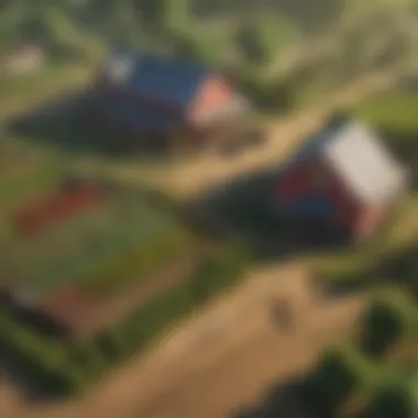 Vibrant FarmVille Landscape A captivating screenshot of FarmVille's vibrant virtual farm showcasing crops and animals