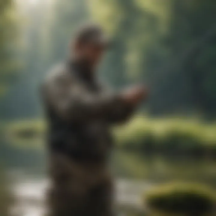 An angler demonstrating flick fishing technique