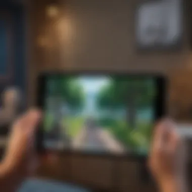 Person holding iPad with Fortnite gameplay