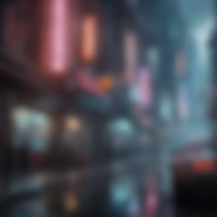 A futuristic cyberpunk cityscape showcasing a mobile game environment