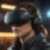 A futuristic virtual reality headset displaying the game world