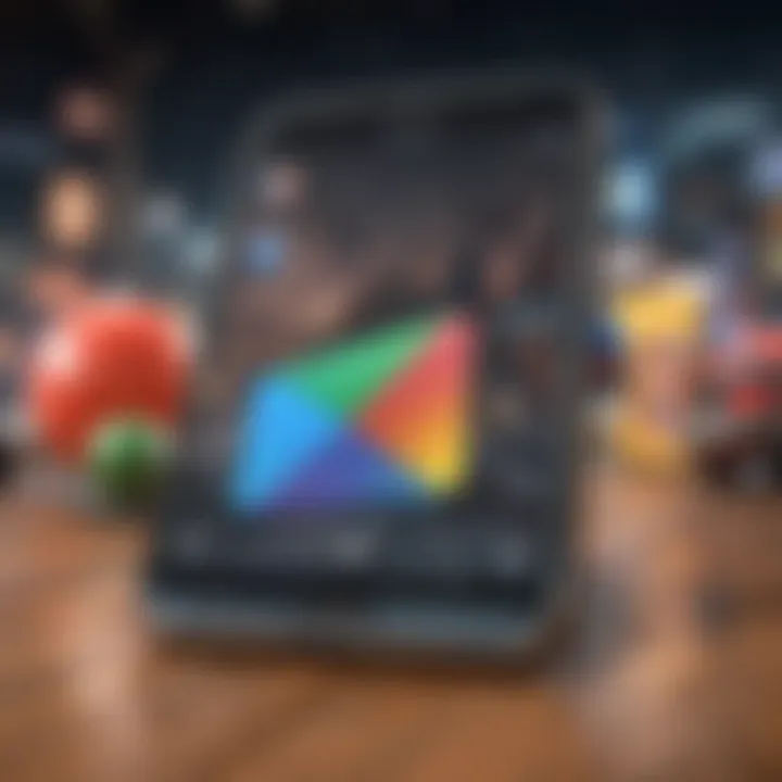 Abstract representation of Google Play Store with mobile gaming icons