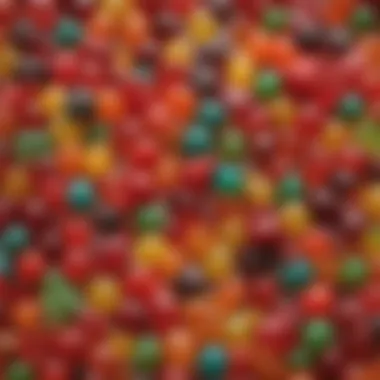 An artistic representation of various gummy candies featured in the game.