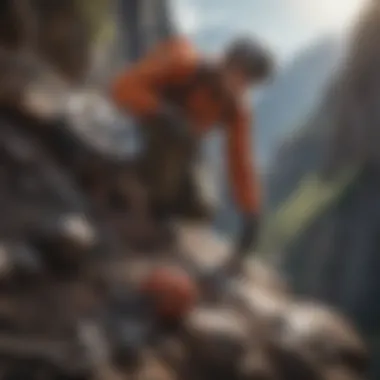 Gear Up for the Adventure A climber equipped with advanced climbing gear on a rugged path