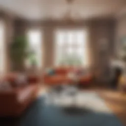 A vibrant scene from the Home Scapes game showcasing a beautifully designed living room.