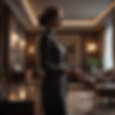 Subtle Elegance in Hotel Gestures Elegant silhouette of a person gesturing in a hotel hideaway
