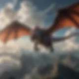 Majestic dragon soaring through the clouds