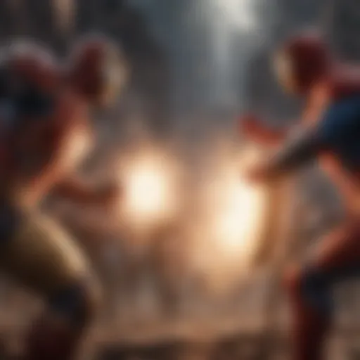 Marvel characters engaged in an epic battle