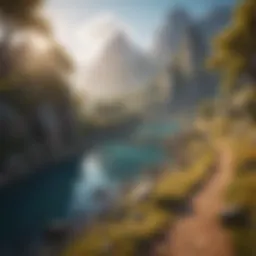 A vibrant scene from an adventurous mobile game showcasing stunning landscapes