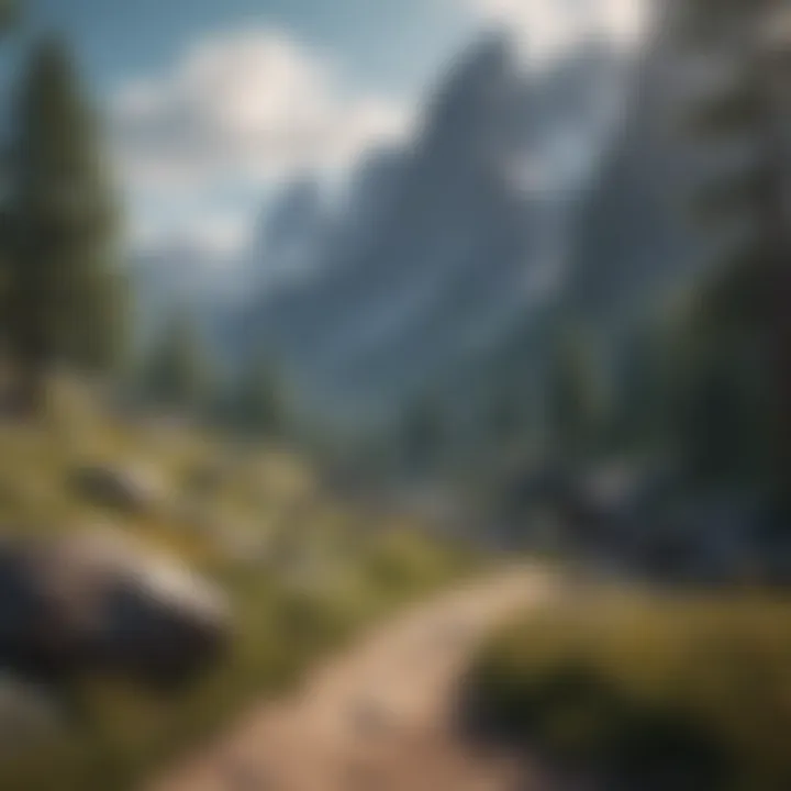 Mobile gaming interface with serene mountain backdrop