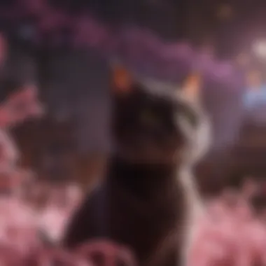 Enigmatic Rumors Silhouette of a cat amidst swirling rumors