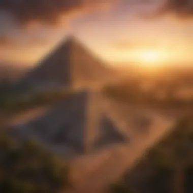 Aerial View of Pyramid Complex at Sunset