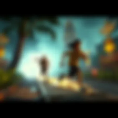 Dynamic gameplay action captured during an intense chase sequence in Temple Run 3.