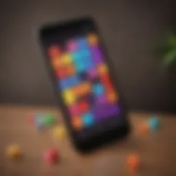 An engaging visual of Tetris gameplay on a mobile device showcasing colorful blocks and strategic moves.