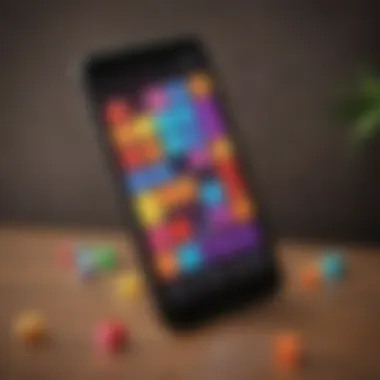 An engaging visual of Tetris gameplay on a mobile device showcasing colorful blocks and strategic moves.