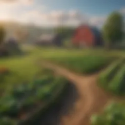 Illustration of vibrant virtual farm landscape from the original Farmville game.